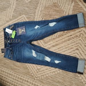NWT Indigo Rein Button-fly Crop Distressed Jeans Size 9 / 28